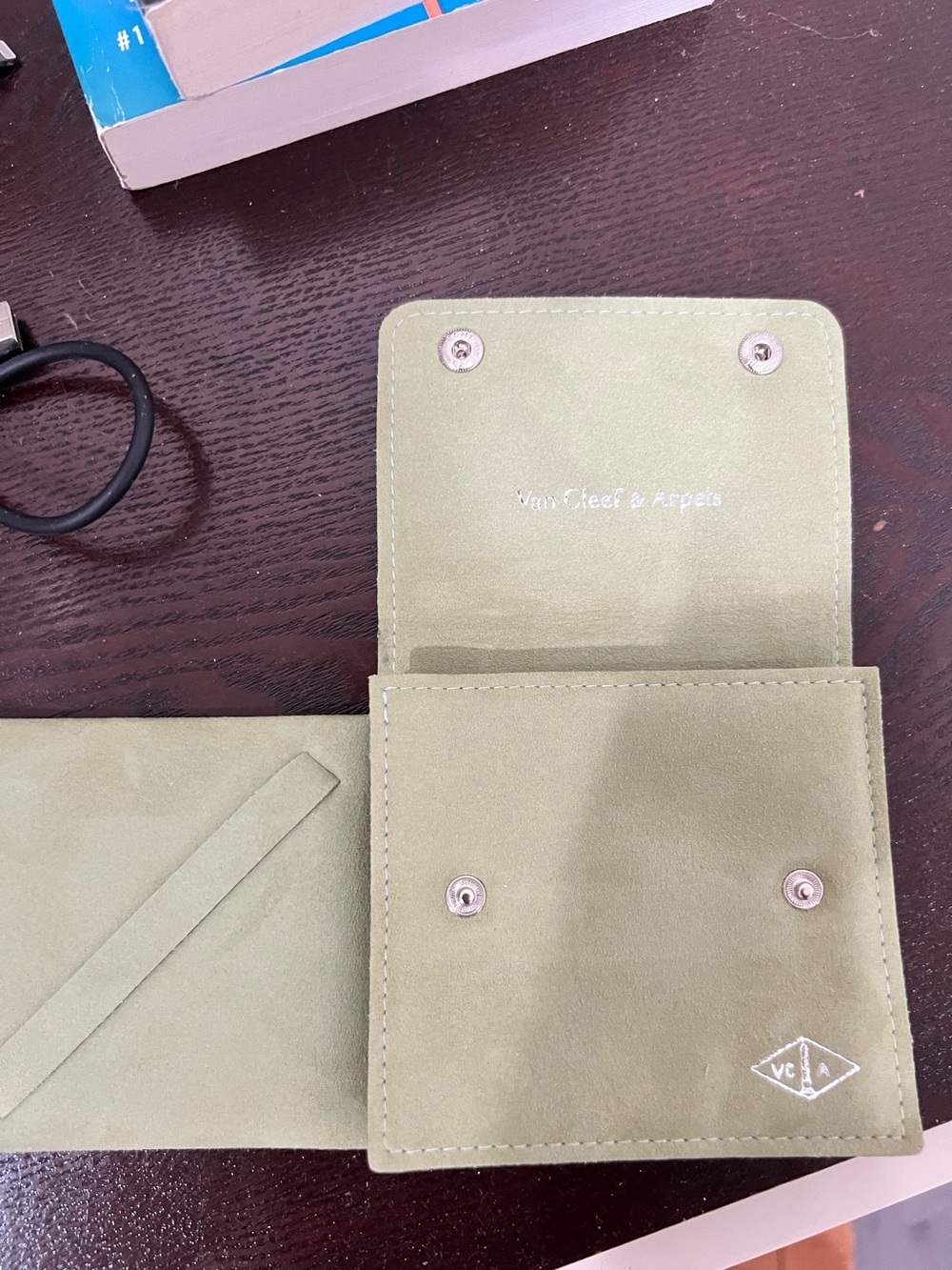 Van Cleef & Arpels Olive Green Suede jewelry pouch